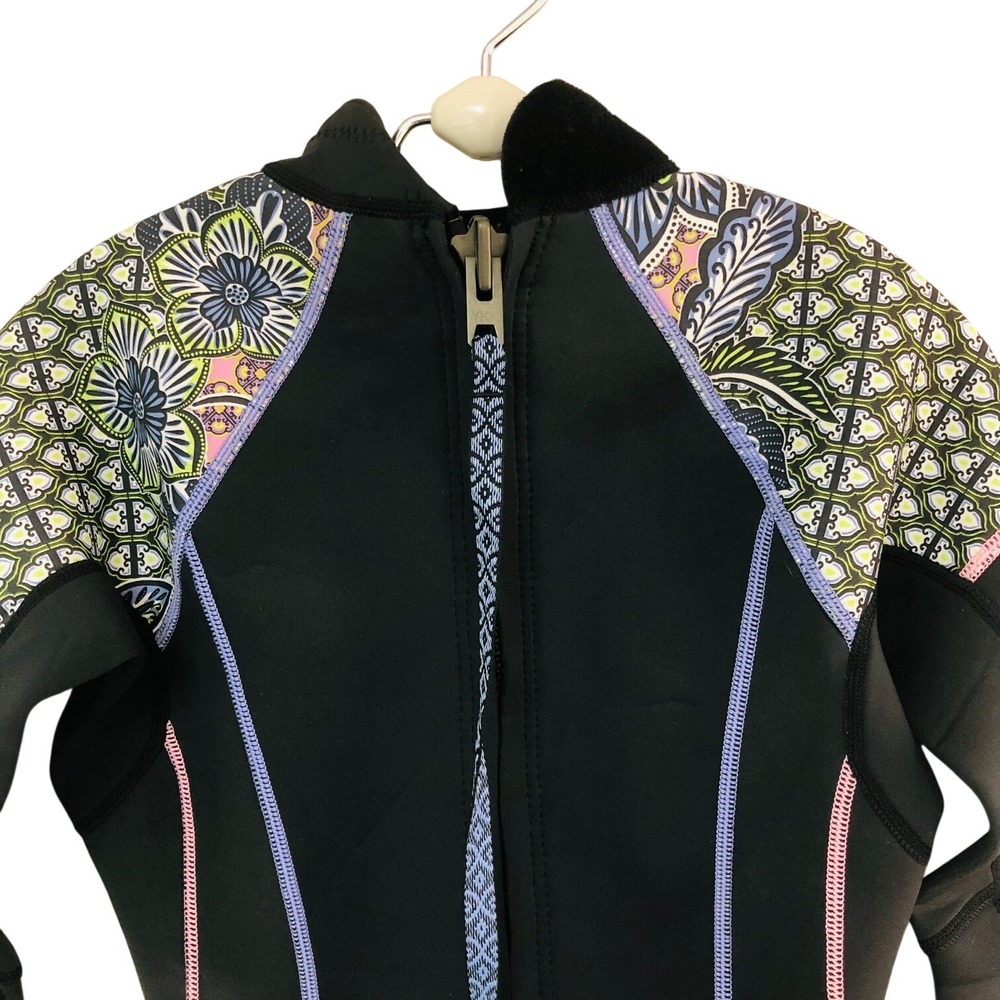 Prana Short Wetsuit Springsuit Womens XS Black Floral Long Slv Scuba Rash Guard - Picture 2 of 8